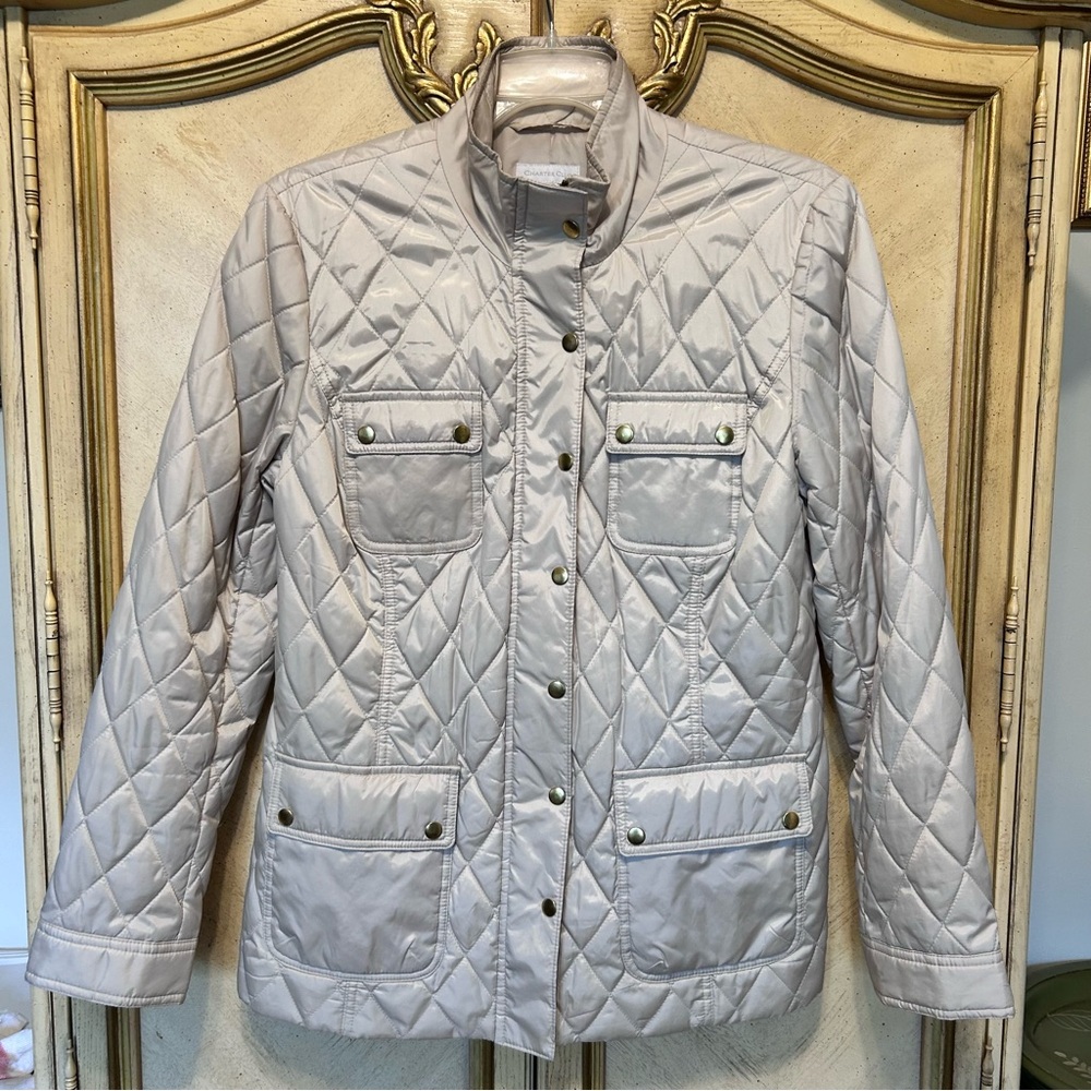 Charter Club Cream Champagne Gold Snap Button Quilted Jacket